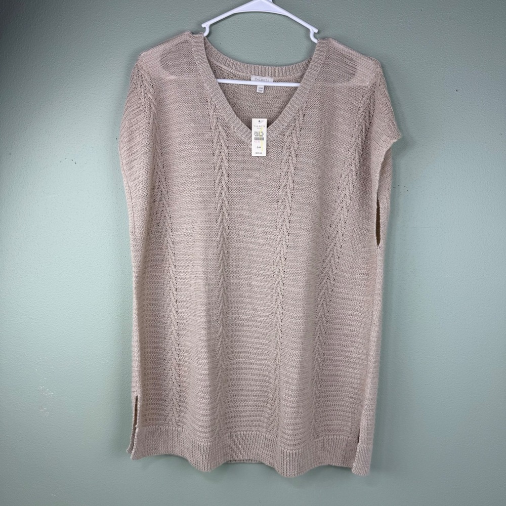 Talbots Outlet Womens Tan Knit Swimsuit Cover Up V-Neck Ramie Blend SM NEW